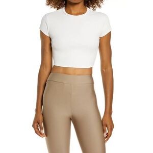 Alo yoga ribbed crop tee bone ivory white
